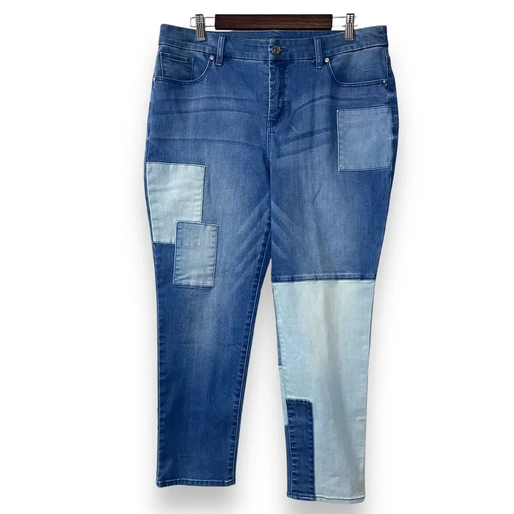 Chico's So Slimming Petite Indigo Patchwork Girlfriend Ankle Jeans Size‎ 2 NWOT